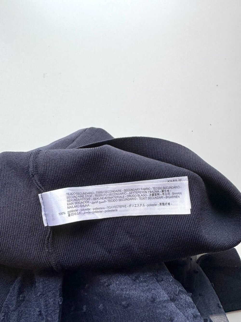 NWT ZARA Navy Blue Ribbed Knit Flocked Dot Organza Puff Sleeve Top, Size S - Picture 16 of 16
